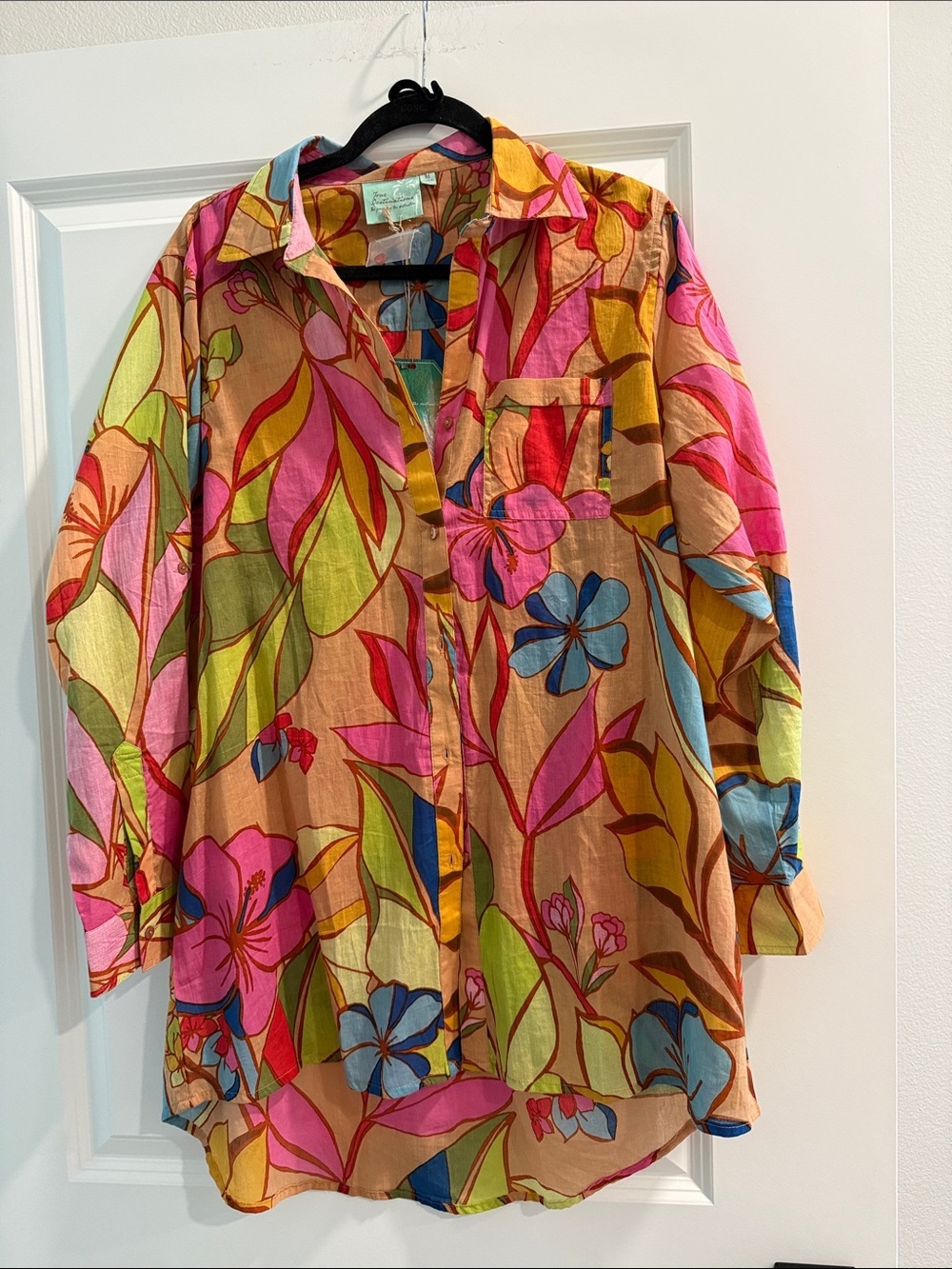 NWT True Destinations Floral Button-Up Shirt beach cover up - Multicolor sx m